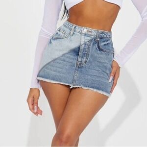 NWT Fashion Nova Flip Side Two Tone Denim Micro Mini Skirt Blue Edgy Size M